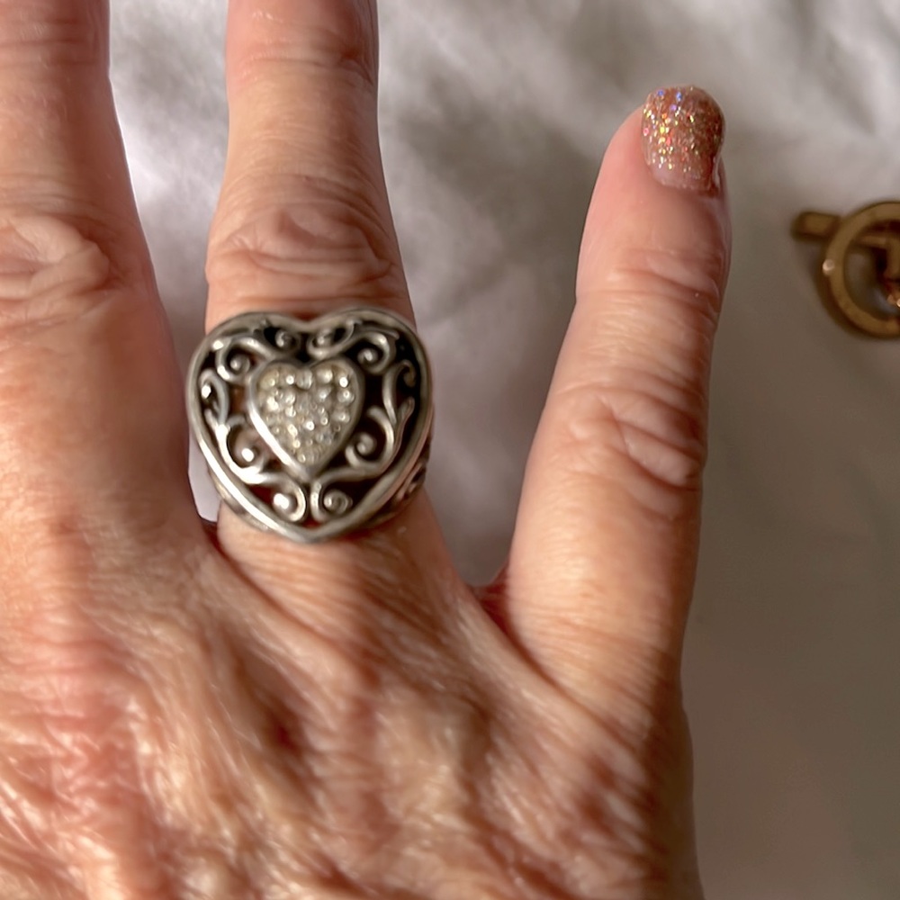 Rhinestone and silver heart ring